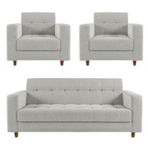 Kit Sofá 03 Lugares E 02 Poltronas Arezzo Linho Cinza Claro Kit Sofá 03 Lugares E 02 Poltronas Arezzo Linho Cinza Claro
