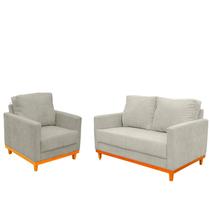 Kit Sofá 03 Lugares e Poltrona Berlin Base Madeira Linho