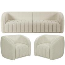 Kit Sofá 04 Lugares Para Sala 252 cm com 02 Poltronas Lazio M03 Bouclê Bege Claro - Lyam Decor Kit Sofá 04 Lugares Para Sala 252 cm com 02 Poltronas Lazio M03 Bouclê Bege Claro - Lyam Decor