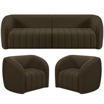 Kit Sofá 04 Lugares Para Sala 252 Cm Com 02 Poltronas Lazio M03 Veludo Marrom - Lyam Decor