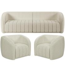 Kit Sofá 05 Lugares Para Sala 332 Cm Com 02 Poltronas Lazio M03 Bouclê Bege Claro - Lyam Decor Kit Sofá 05 Lugares Para Sala 332 Cm Com 02 Poltronas Lazio M03 Bouclê Bege Claro - Lyam Decor