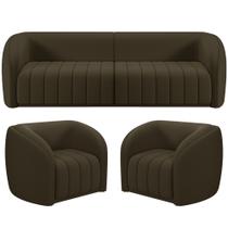 Kit Sofá 05 Lugares Para Sala 332 cm com 02 Poltronas Lazio M03 Veludo Marrom - Lyam Decor