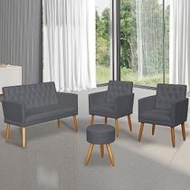Kit Sofá 1 Namoradeira 2 Poltronas com Puff Capitone para recepção clinica 4 lugares resistente para sala pequena