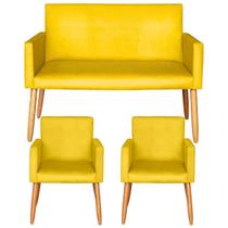 Kit Sofá 1 Namoradeira 2 Poltronas para recepção clinica 4 lugares resistente para sala pequena