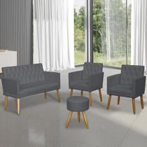 Kit Sofá 1 Namoradeira 2 Poltronas Puff para recepção clinica 4 lugares resistente para sala pequena