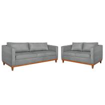 Kit Sofá 2 e 3 Lugares 180cm Europa Bouclé Cinza - Amarena Móveis