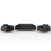 Kit Sofá 2 Lugares 150Cm Com 2 Poltronas Cinza Escuro C-416 Kit Sofá 2 Lugares 150Cm Com 2 Poltronas Cinza Escuro C-416