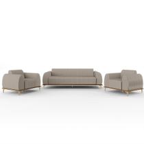 Kit Sofá 2 Lugares 150cm Com 2 Poltronas Molino Pés D'ouro D02 Linho Bege C-107 - Lyam Decor Kit Sofá 2 Lugares 150cm Com 2 Poltronas Molino Pés D'ouro D02 Linho Bege C-107 - Lyam Decor