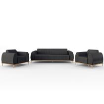 Kit Sofá 2 Lugares 150cm Com 2 Poltronas Molino Pés D'ouro D02 Linho Cinza Escuro C-420 - Lyam Decor Kit Sofá 2 Lugares 150cm Com 2 Poltronas Molino Pés D'ouro D02 Linho Cinza Escuro C-420 - Lyam Decor