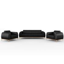 Kit Sofá 2 Lugares 150cm Com 2 Poltronas Molino Pés D'ouro D02 material sintético Preto B-159 - Lyam Decor Kit Sofá 2 Lugares 150cm Com 2 Poltronas Molino Pés D'ouro D02 material sintético Preto B-159 - Lyam Decor
