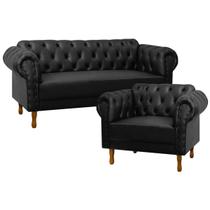 Kit Sofá 2 Lugares 160cm e Poltrona Chesterfield Sala e Recepção material sintético - SOFA STORE