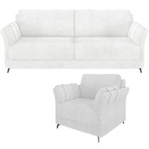 Kit Sofá 2 Lugares 164cm com 01 Poltrona Álamo M03 Bouclê Branco - Lyam Decor