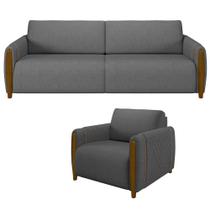 Kit Sofá 2 Lugares 168Cm Com Poltrona Flora M03 Chumbo