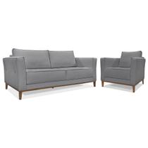 Kit Sofá 2 lugares 170 cm e Poltrona Sala de Estar Recepção Escritório Dinamarca SPZ Linho - Amarena Móveis