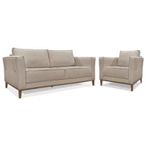 Kit Sofá 2 lugares 170 cm e Poltrona Sala de Estar Recepção Escritório Dinamarca SPZ Linho - Doce Sonho Móveis