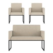 Kit Sofá 2 Lugares + 2 Poltronas para Recepção Sala Balaqui
