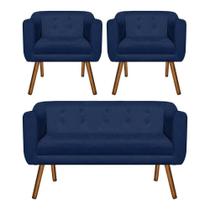 Kit Sofá 2 Lugares e 02 Poltronas Julia Suede Azul Marinho Kit Sofá 2 Lugares e 02 Poltronas Julia Suede Azul Marinho