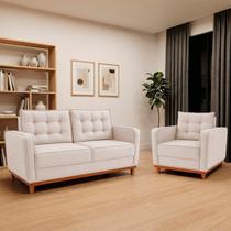 Kit Sofá 2 Lugares e 1 Poltrona Luxo Moderno Sala de Estar Linho Samuel