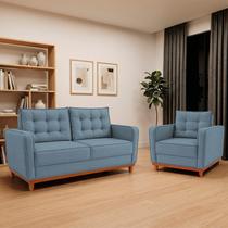 Kit Sofá 2 Lugares e 1 Poltrona Luxo Moderno Sala de Estar Linho Samuel