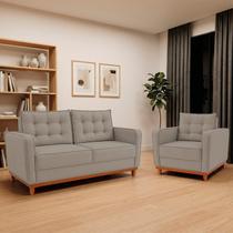 Kit Sofá 2 Lugares e 1 Poltrona Luxo Moderno Sala de Estar Suede Samuel Kit Sofá 2 Lugares e 1 Poltrona Luxo Moderno Sala de Estar Suede Samuel
