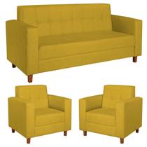 Kit Sofá 2 Lugares e 2 Poltronas Denver Suede Amarelo - Amarena Móveis