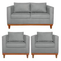 Kit Sofa 2 Lugares e 2 Poltronas Europa Bouclé Cinza - Amarena Móveis Kit Sofa 2 Lugares e 2 Poltronas Europa Bouclé Cinza - Amarena Móveis