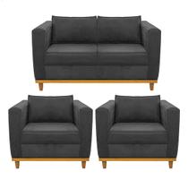 Kit Sofá 2 Lugares e 2 Poltronas Europa Linho Chumbo Amarena Móveis Kit Sofá 2 Lugares e 2 Poltronas Europa Linho Chumbo Amarena Móveis