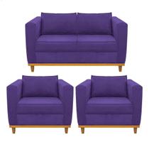 Kit Sofá 2 Lugares e 2 Poltronas Europa Sintético Roxo ADJ Decor