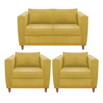 Kit Sofá 2 Lugares e 2 Poltronas Europa Suede Amarelo Doce Sonho Móveis Kit Sofá 2 Lugares e 2 Poltronas Europa Suede Amarelo Doce Sonho Móveis