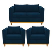 Kit Sofá 2 Lugares e 2 Poltronas Europa Suede Azul Marinho AM Decor