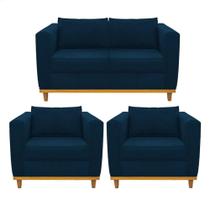 Kit Sofá 2 Lugares e 2 Poltronas Europa Suede Azul Marinho AM Decor Kit Sofá 2 Lugares e 2 Poltronas Europa Suede Azul Marinho AM Decor