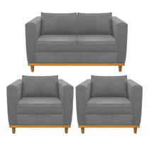 Kit Sofá 2 Lugares e 2 Poltronas Europa Suede Cinza Amarena Móveis