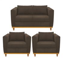 Kit Sofá 2 Lugares e 2 Poltronas Europa Suede Marrom Amarena Móveis Kit Sofá 2 Lugares e 2 Poltronas Europa Suede Marrom Amarena Móveis