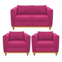 Kit Sofá 2 Lugares e 2 Poltronas Europa Suede Pink Amarena Móveis Kit Sofá 2 Lugares e 2 Poltronas Europa Suede Pink Amarena Móveis