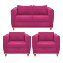 Kit Sofá 2 Lugares e 2 Poltronas Europa Suede Pink Doce Sonho Móveis Kit Sofá 2 Lugares e 2 Poltronas Europa Suede Pink Doce Sonho Móveis