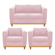 Kit Sofá 2 Lugares e 2 Poltronas Europa Suede Rosa Bebê ADJ Decor