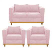 Kit Sofá 2 Lugares e 2 Poltronas Europa Suede Rosa Bebê Amarena Móveis