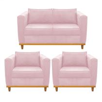 Kit Sofá 2 Lugares e 2 Poltronas Europa Suede Rosa Bebê Doce Sonho Móveis Kit Sofá 2 Lugares e 2 Poltronas Europa Suede Rosa Bebê Doce Sonho Móveis