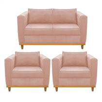 Kit Sofá 2 Lugares e 2 Poltronas Europa Suede Rosê Amarena Móveis Kit Sofá 2 Lugares e 2 Poltronas Europa Suede Rosê Amarena Móveis