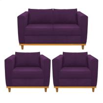 Kit Sofá 2 Lugares e 2 Poltronas Europa Suede Roxo AM Decor