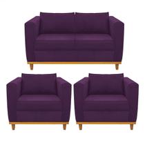 Kit Sofá 2 Lugares e 2 Poltronas Europa Suede Roxo Amarena Móveis