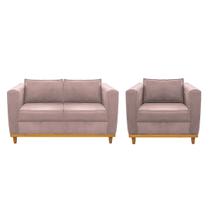 Kit Sofá 2 Lugares e Poltrona Europa Linho Rosê Amarena Móveis