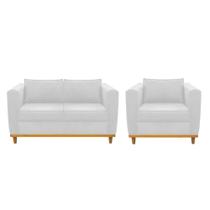 Kit Sofá 2 Lugares e Poltrona Europa Suede Branco AM Decor Kit Sofá 2 Lugares e Poltrona Europa Suede Branco AM Decor