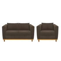 Kit Sofá 2 Lugares e Poltrona Europa Suede Marrom AM Decor Kit Sofá 2 Lugares e Poltrona Europa Suede Marrom AM Decor