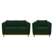 Kit Sofá 2 Lugares e Poltrona Europa Suede Verde AM Decor Kit Sofá 2 Lugares e Poltrona Europa Suede Verde AM Decor