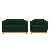 Kit Sofá 2 Lugares e Poltrona Europa Suede Verde Doce Sonho Móveis