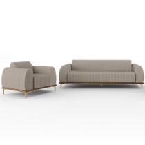 Kit Sofá 2 Lugares Sala Estar 150cm Com Poltrona Molino Pés D'ouro D02 Linho Bege C-107 - Lyam Decor Kit Sofá 2 Lugares Sala Estar 150cm Com Poltrona Molino Pés D'ouro D02 Linho Bege C-107 - Lyam Decor