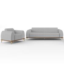 Kit Sofá 2 Lugares Sala Estar 150cm E Poltrona Molino Pés D'ouro D02 Linho Cinza D-315 - Lyam Decor