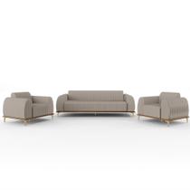 Kit Sofá 3 Lugares 180cm Com 2 Poltronas Molino Pés D'ouro D02 Linho Bege C-107 - Lyam Decor Kit Sofá 3 Lugares 180cm Com 2 Poltronas Molino Pés D'ouro D02 Linho Bege C-107 - Lyam Decor