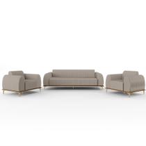 Kit Sofá 3 Lugares 180cm Com 2 Poltronas Molino Pés D'ouro D02 Linho Bege C-107 - Lyam Decor